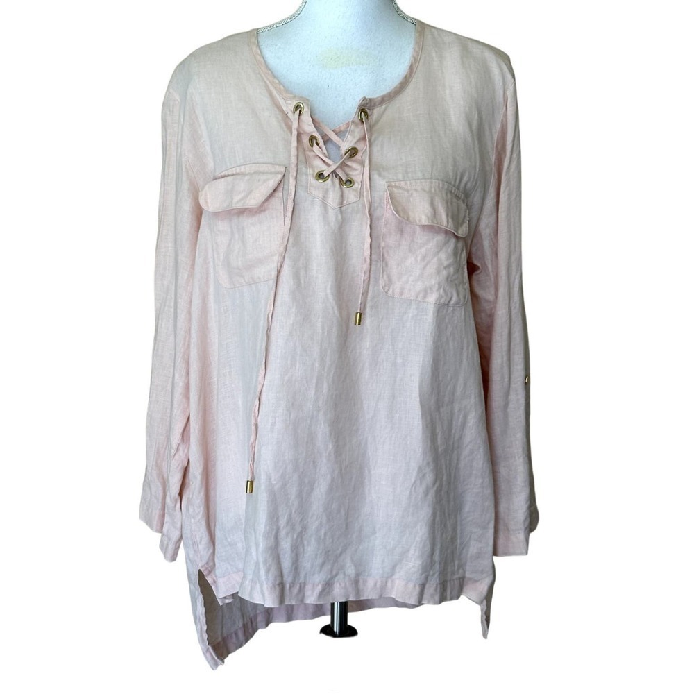 Company Ellen Tracy champagne (light‎ peach) linen tunic, extra large, layering